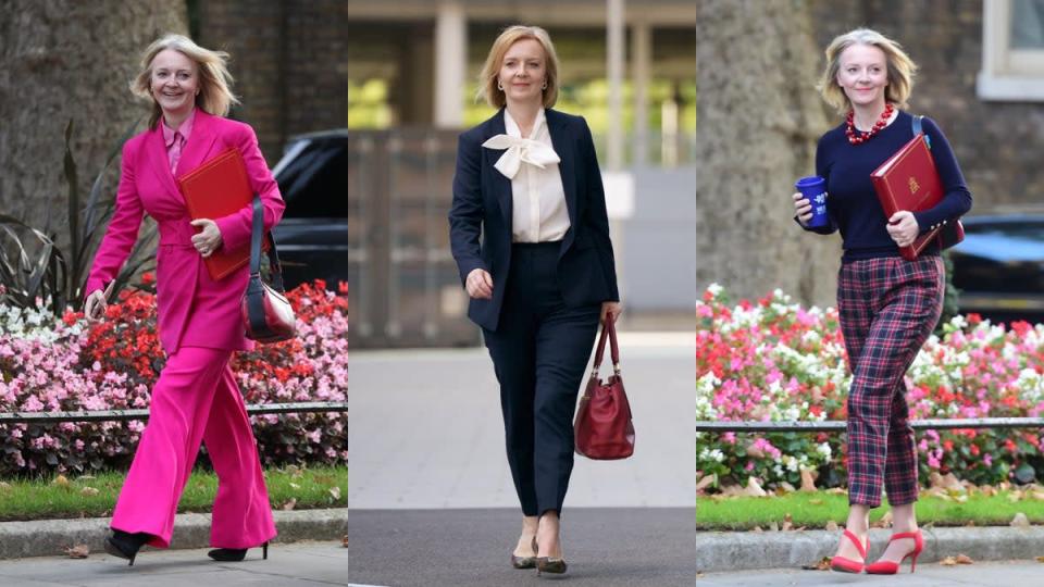 Liz Truss wore a number of eye-catching outfits throughout her political career (Jonathan Brady / Victoria Jones / David Mirzoeff / PA)