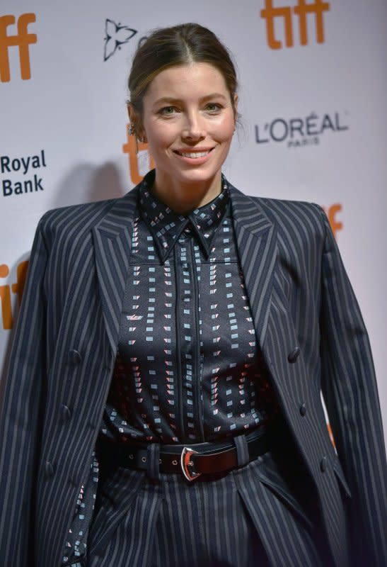 Jessica Biel arrives for the Toronto International Film Festival premiere of "Limetown" on September 6, 2019. The actor turns 42 on March 3. File Photo by Chris Chew/UPI