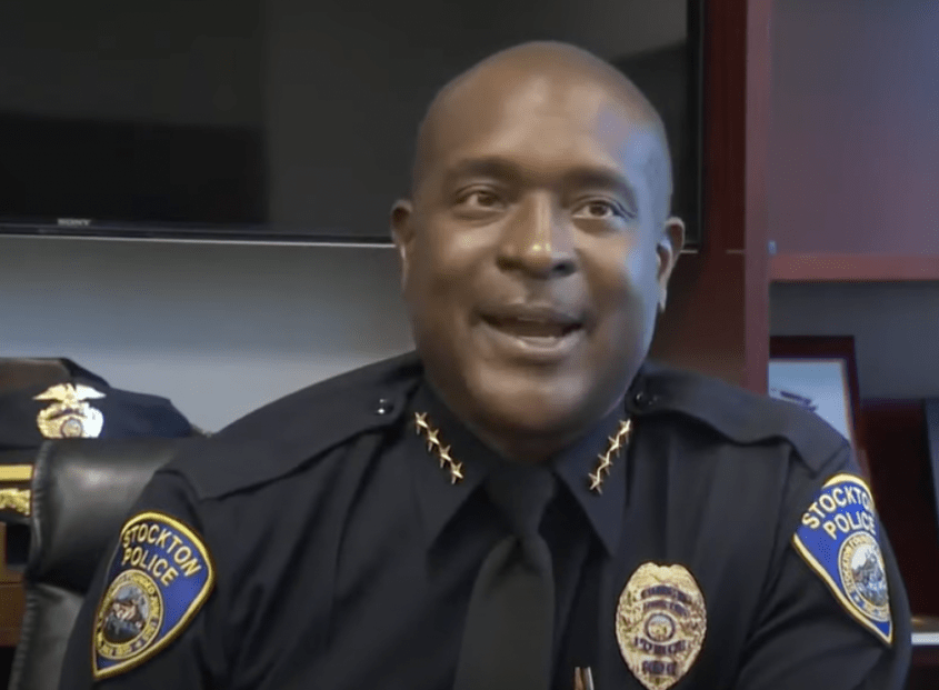 Stockton Police Chief Stanley McFadden seen during a press conference.