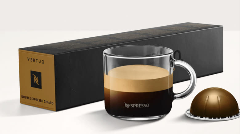 Nespresso drink, box, and pod