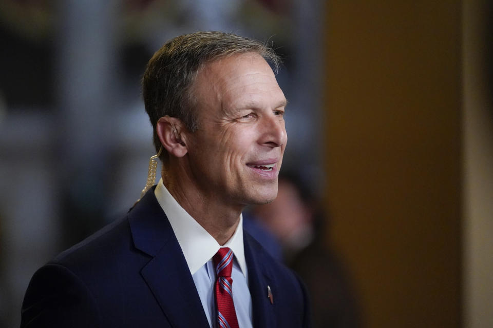 Rep. Scott Perry, R-Pa., is interviewed as the House meets for the third day to elect a speaker and convene the 118th Congress in Washington, Thursday, Jan. 5, 2023. Perry narrowly missed casting his vote because he was conducting the interview. (AP Photo/Julio Cortez)