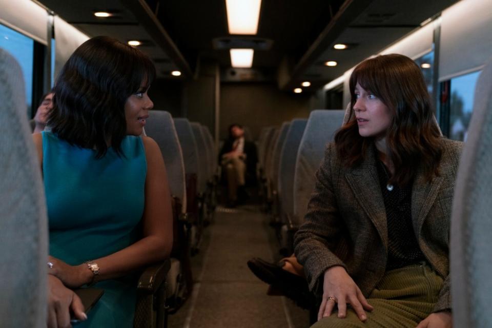 Christina Elmore and Melissa Benoist as reporters on a campaign trail in “The Girls on the Bus.” Nicole Rivelli/Max