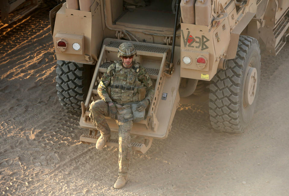 An American soldier is seen inside the U.S. army base in Qayyara, south of Mosul October 25, 2016. REUTERS/Alaa Al-Marjani