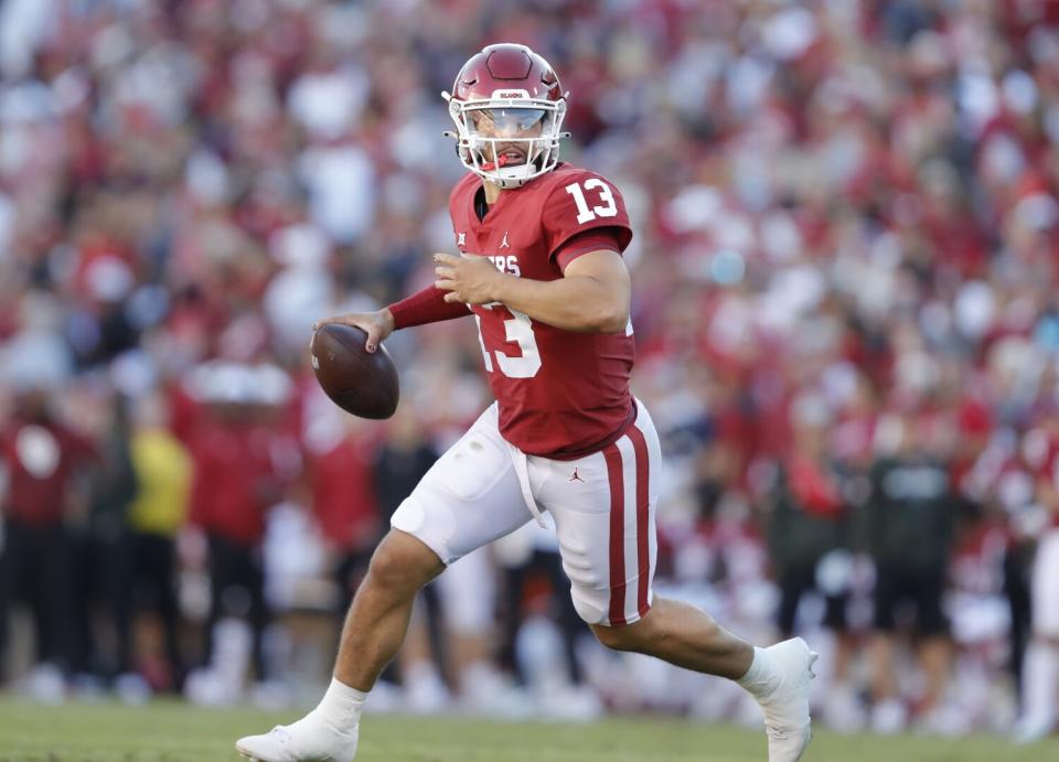 Oklahoma quarterback Caleb Williams passes against Texas Tech on Oct. 30.