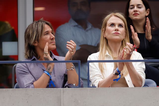 <p>Sarah Stier/Getty</p> Keith Urban and Nicole Kidman at the 2023 US Open men's final