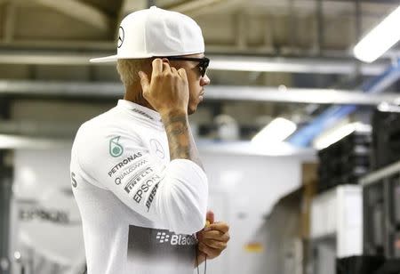 Formula One - F1 - Italian Grand Prix 2015 - Autodromo Nazionale Monza, Monza, Italy - 4/9/15 Lewis Hamilton of Mercedes in his garage during practice Mandatory Credit: Action Images / Hoch Zwei Livepic