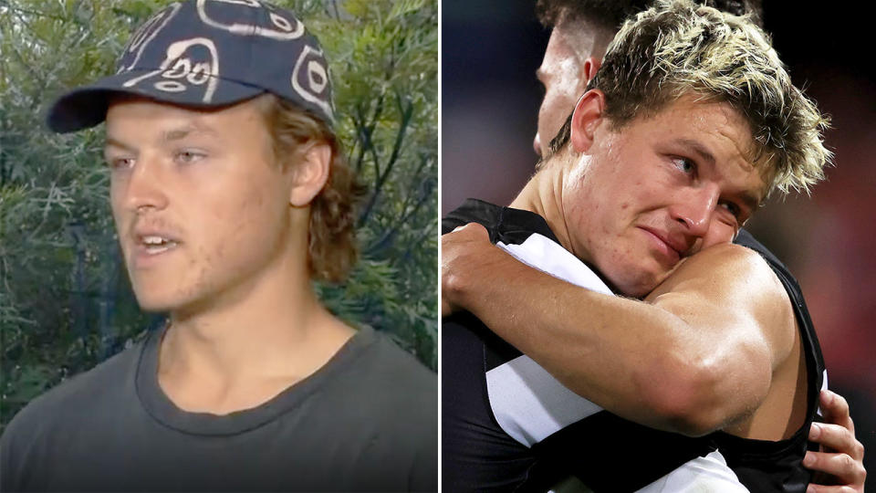 Collingwood star Jack Ginnivan has expressed his remorse after admitting to illicit drug use. Pic: Seven Network/Getty