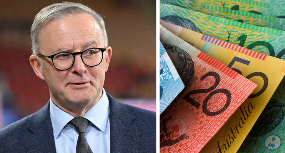 A composite image of Prime Minister Anthony Albanese and Australian currency to represent higher payments for single parents.