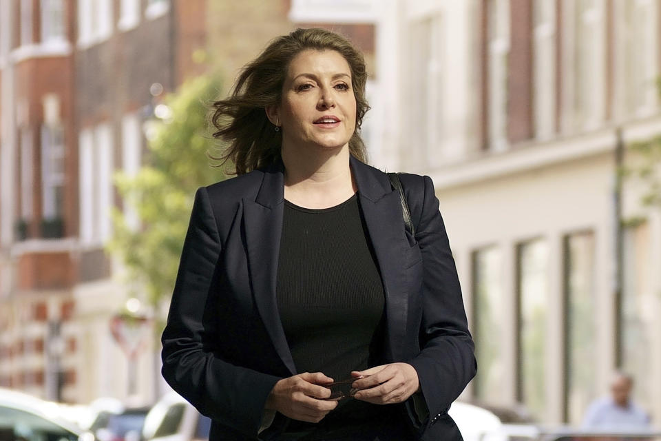 Penny Mordaunt arrives at BBC Broadcasting House in London, to appear on the BBC One current affairs program, Sunday July 17, 2022. Penny Mordaunt, a junior government minister and Royal Navy reservist who is little known to the general public, has surged to become the bookies’ favorite to become Britain's next prime minister. (Victoria Jones/PA via AP)