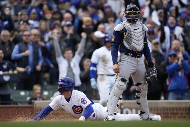 Dansby Swanson of the Chicago Cubs celebrates a double play during