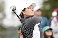 Xiyu Janet Lin, of China, hits from the 9th tee during the first round of the U.S. Women's Open golf tournament at the Pebble Beach Golf Links, Thursday, July 6, 2023, in Pebble Beach, Calif. (AP Photo/Darron Cummings)