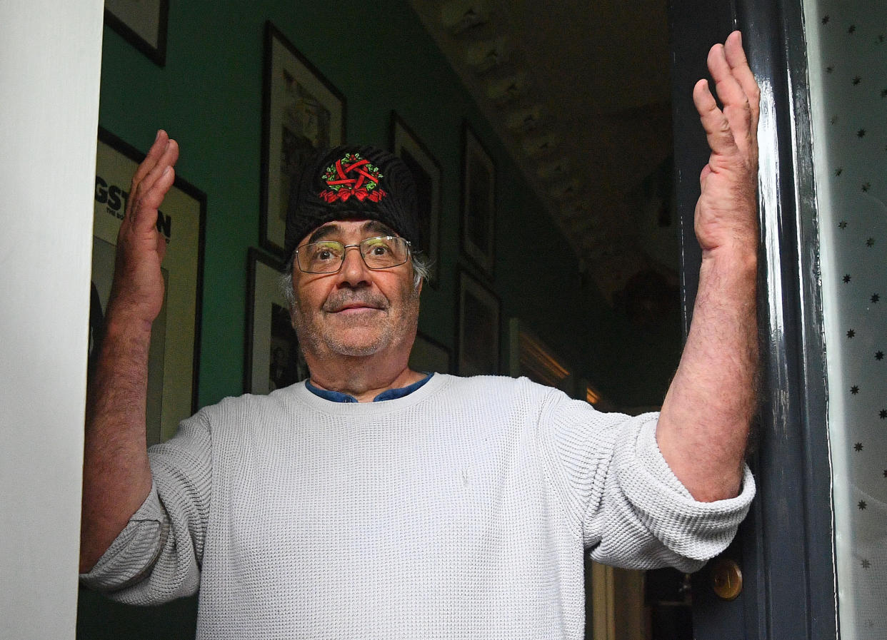 Danny Baker speaking at his London home after he was fired by BBC Radio 5 Live. (Photo by Victoria Jones/PA/Getty)