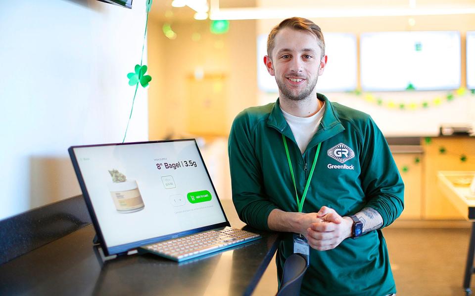 Brett Malikowski is the general manager of the GreenRock recreational cannabis dispensary on Hingham Street in Rockland.