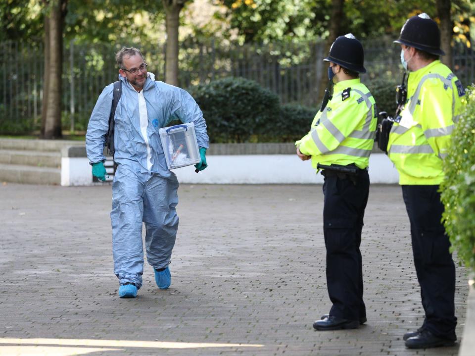 A forensics officer outside Golden Mile House in Clayponds Lane, Brentford, west London.Jonathan Brady/PA