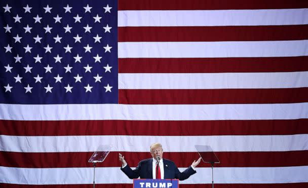 PHOTO: Republican presidential nominee Donald Trump addresses a campaign rally at the Deltaplex Arena, Oct. 31, 2016, in Grand Rapids, Mich. (Chip Somodevilla/Getty Images)