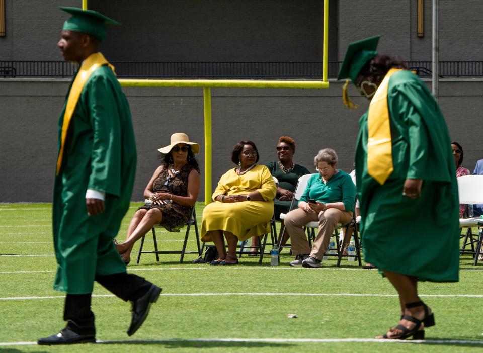 The Montgomery County School Board looks on as the Carver High School graduation is held at Cramton Bowl in Montgomery, Ala., on Monday May 16, 2022. 