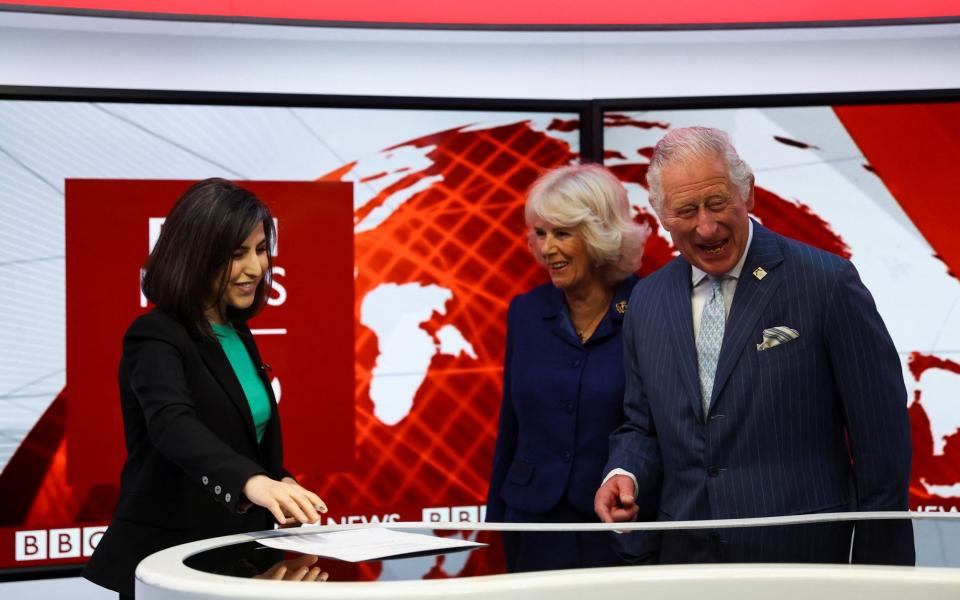The Prince of Wales and the Duchess of Cornwall visited the BBC to mark the 90th anniversary of the World Service on Thursday - Hannah McKay/Reuters 