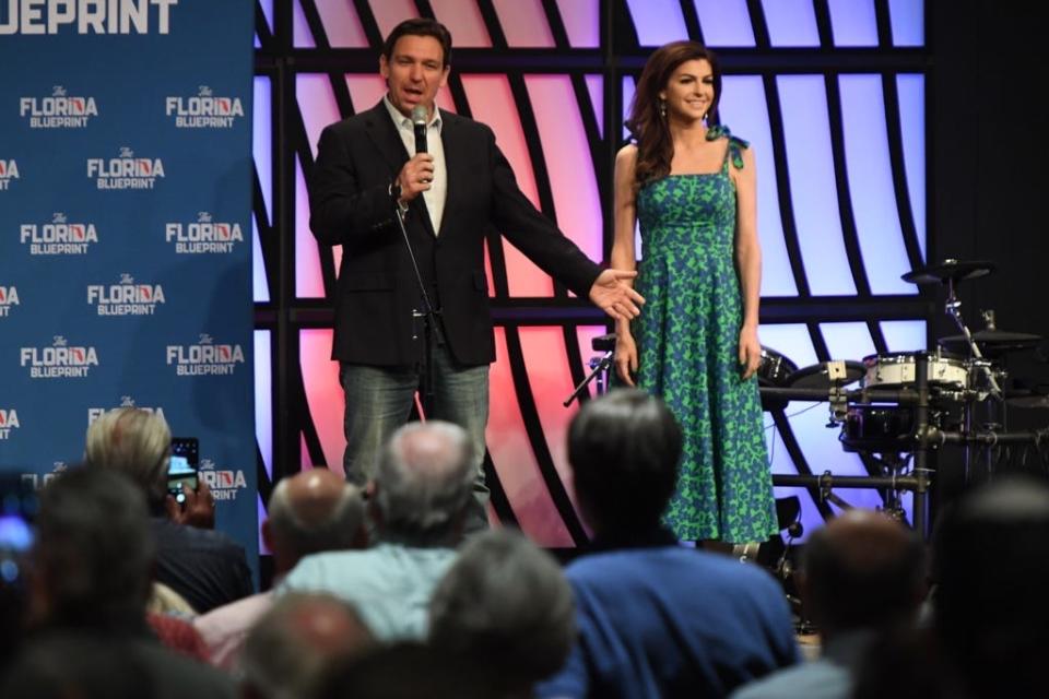 Florida Gov. Ron DeSantis is shown with his wife, Casey, at First Baptist-North Spartanburg Wednesday night, April 19, 2023.