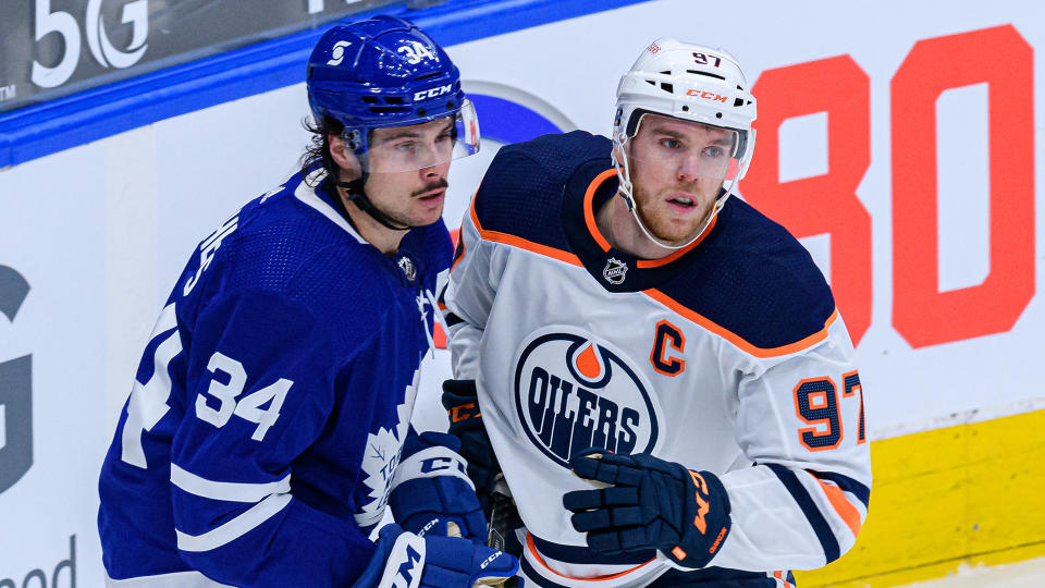 Auston Matthews, left, and Connor McDavid, right, are both up for the Hart Trophy this year. (Photo by Julian Avram/Icon Sportswire via Getty Images)