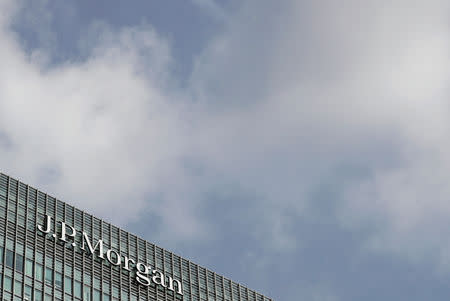 FILE PHOTO: The JP Morgan logo is seen at their offices at Canary Wharf financial district in London,Britain, March 3, 2016. REUTERS/Reinhard Krause/File Photo