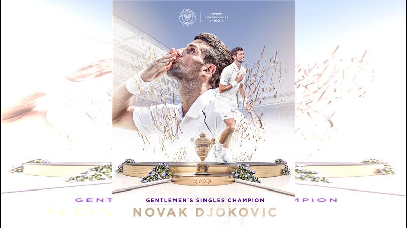 喬科維奇（Novak Djokovic）完成了溫網四連霸的創舉。（圖／翻攝自溫網官方推特）