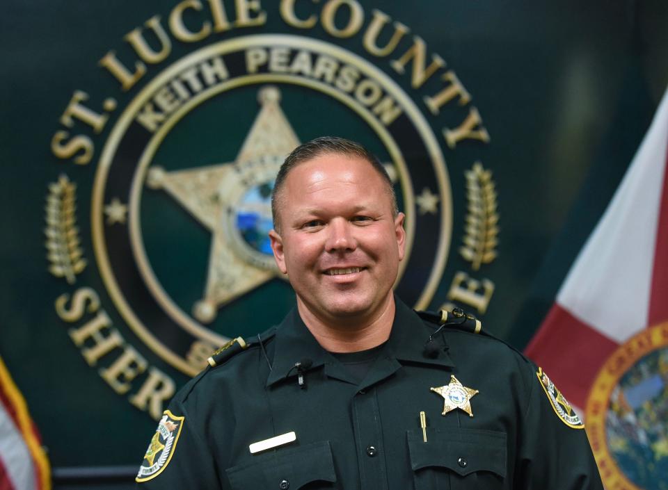 The new St. Lucie County Sheriff Keith Pearson speaks at the St. Lucie County Sheriff's Office on Midway Road in Fort Pierce. "It's very humbling but it’s also very exciting knowing that we are going to be able to be able to continue serving St. Lucie County at this level of excellency," Pearson said at the start of a media interview at the Sheriff’s Office on Midway Road on Monday Dec. 4, 2023, in Fort Pierce. The former St. Lucie County Sheriff Ken Mascara submitted his resignation on Friday Dec. 1, and he cited ongoing “health issues” for his departure. He’s currently out of state seeking treatment, he noted.