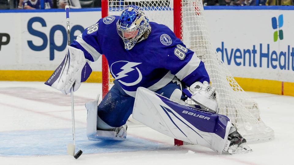 Andrei Vasilevskiy will be out for some time following successful back surgery, according to reports.(Photo by Andrew Bershaw/Icon Sportswire via Getty Images)