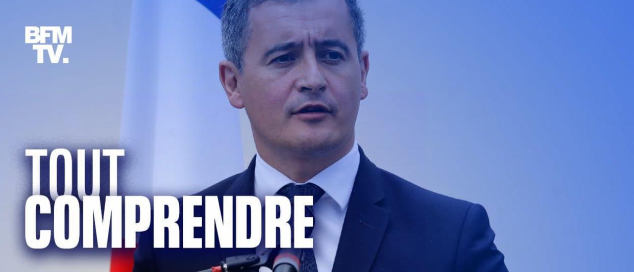 Le nouveau ministre de l'Intérieur, Gérald Darmanin, lors d'un déplacement dans un commissariat des Mureaux (Yvelines), le 8 juillet 2020. - THOMAS SAMSON / AFP