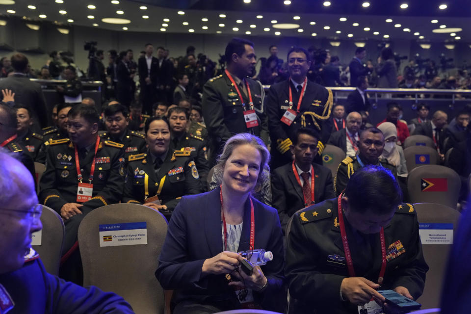 FILE - Cynthia Xanthi Carras, the U.S. Defense Department's principal official for issues related to China, center, attends the 10th Beijing Xiangshan Forum in Beijing on Oct. 30, 2023. (AP Photo/Ng Han Guan, File)