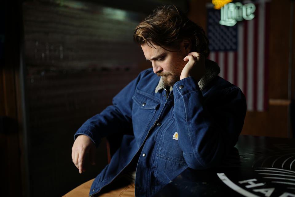 Actor-singer Luke Grimes poses for a portrait Tuesday, Feb. 20, 2024, in Nashville, Tenn. Grimes, best-known for his portrayal of the complex cowboy character Kayce Dutton on the hit show “Yellowstone,” will release his self-titled debut album on Friday. (AP Photo/George Walker IV)