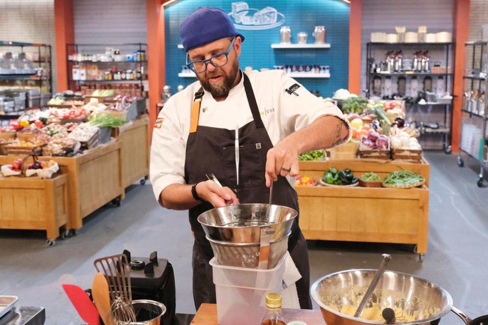 Dan Jacobs took a spill in the Top Chef Kitchen while he prepped his dish for the Elimination Challenge in Episode 3. “The other chefs don’t have to worry about the physicality of what we’re doing in the same way that I do," he said later to the camera.