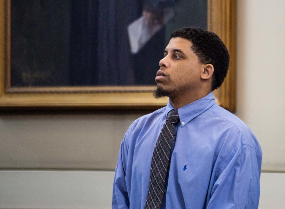 James Edward Cowan stands in front of Judge Angelita Dalton before opening statements at Justice A.A. Birch Building  in Nashville, Tenn., Wednesday, Jan. 25, 2023. Cowan is one of the men who are charged with the murder of Caitlyn Kaufman. 