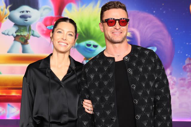 <p>Leon Bennett/Getty</p> Jessica Biel and Justin Timberlake at the TCL Chinese Theatre on Nov. 15, 2023