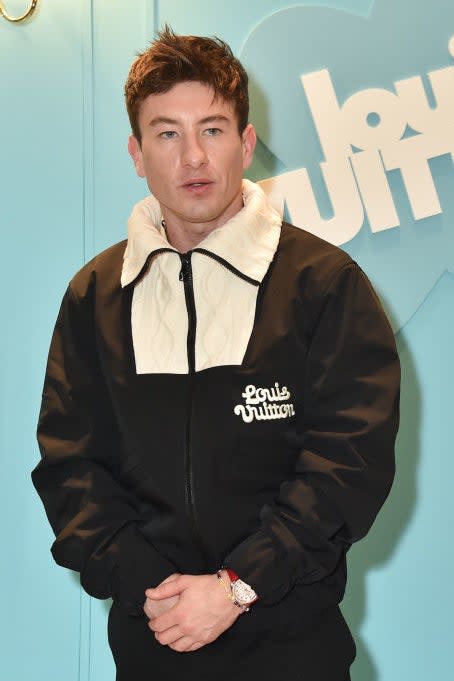 Closeup of Barry Keoghan at a media event