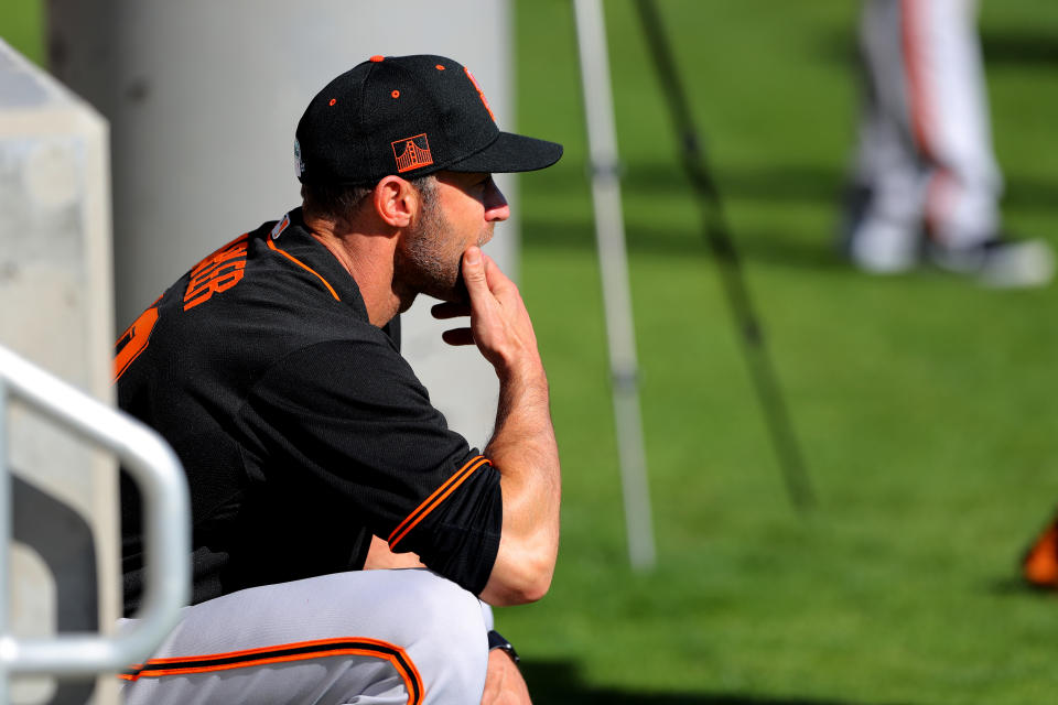 Giants manager Gabe Kapler is using a video game to sharpen his skills.. (Photo by Alex Trautwig/MLB Photos via Getty Images)