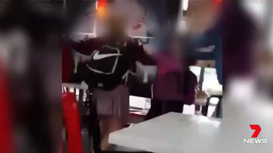 Once incident captured on video shows an altercation unfolding with fellow students at a Hungry Jacks at Seaford last October. Source: 7 News