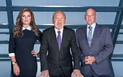 Karren Brady, Lord Sugar and Claude Littner in the boardroom - Credit: BBC/PA