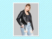 <p>Wild Fable Women’s Plus Size Faux Leather Moto Jacket, $38, <a rel="nofollow noopener" href="https://www.target.com/p/women-s-plus-size-faux-leather-moto-jacket-wild-fable-153/-/A-53563188?preselect=53526002#lnk=sametab" target="_blank" data-ylk="slk:target.com;elm:context_link;itc:0;sec:content-canvas" class="link ">target.com</a><br>(Photo: Courtesy of Target) </p>