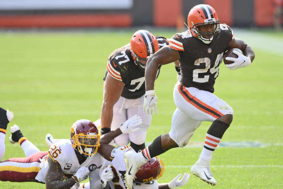 Cleveland Browns running back Nick Chubb has been designated to return from IR. (AP Photo/David Richard)