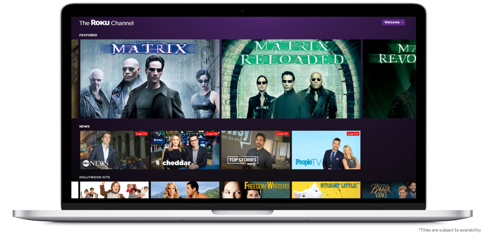 The Roku Channel showing on a laptop.