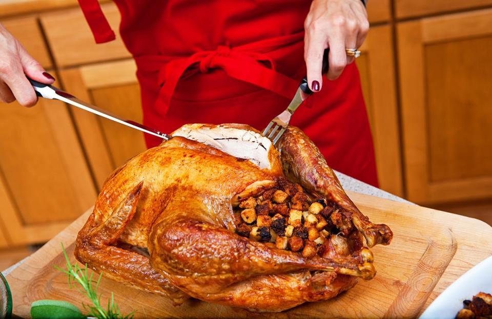 <p>Keep the wings on your turkey until you remove the turkey breasts from the carcass. The wings help stabilize the bird while you remove the breast meat.</p>