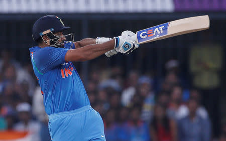 Cricket - India v Australia - Third One Day International Match - Indore, India – September 24, 2017 – India's Rohit Sharma plays a shot. REUTERS/Adnan Abidi