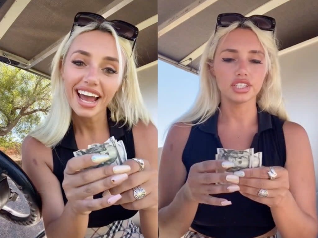 Golf course employee reveals man tipped her with three ripped $100 bills (TikTok / @cassholland)