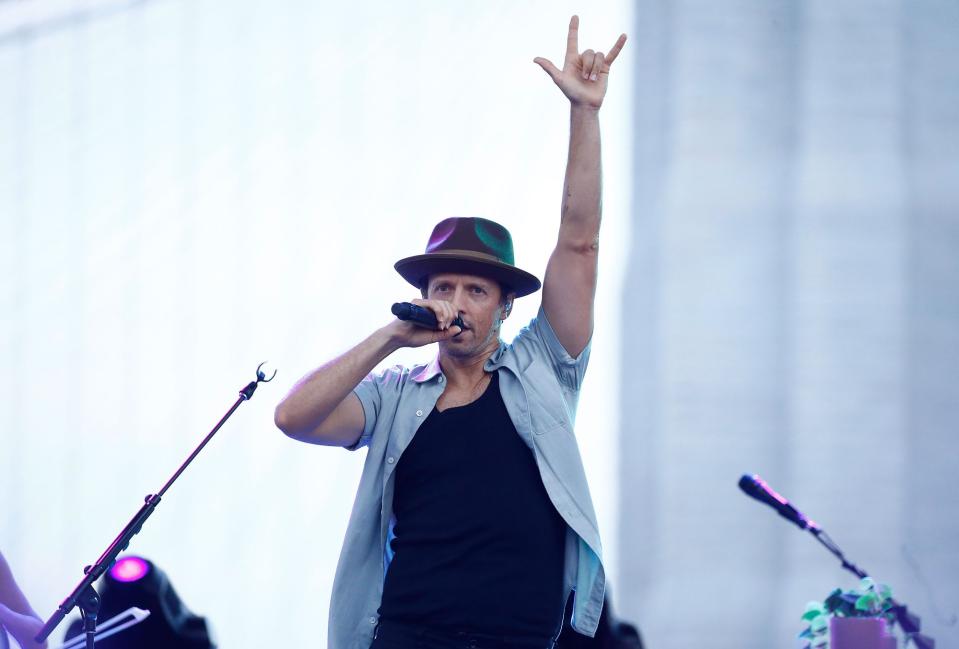 <p>Jason Mraz performs on stage at Pier 17 Rooftop on Aug. 05 in New York City.</p>