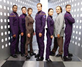 <p>Set 100 years before the original <em>Star Trek</em> series, the Enterprise officers were forced to wear a purple ensemble that their descendants wisely jettisoned. Also missing are the familiar Starfleet insignias, predated by circular arm patches instead.<br><br>(Photo: UPN/Courtesy Everett Collection) </p>