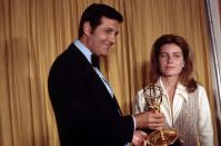 <p>At the 22nd Annual Primetime Emmy Awards, Patty Duke won the award for Best Single Performance by a Leading Actress. But instead of appearing happy, she was just...uncomfortable. Duke approached the podium, walked around the presenter, and awkwardly took her statue without ever making eye contact. She then proceeded to stand there silently for a moment before mumbling "thank you," then awkwardly wished her mother a happy birthday. Duke said she was taught not to say "thank you" for very long, and that her three favorite words were, "hello, enthusiasm, and thank you." We're still confused.</p>