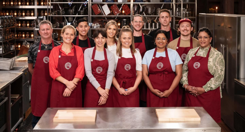 Team Burgundy have won the chance to compete for immunity after winning the service challenge. Credit: Channel Ten 