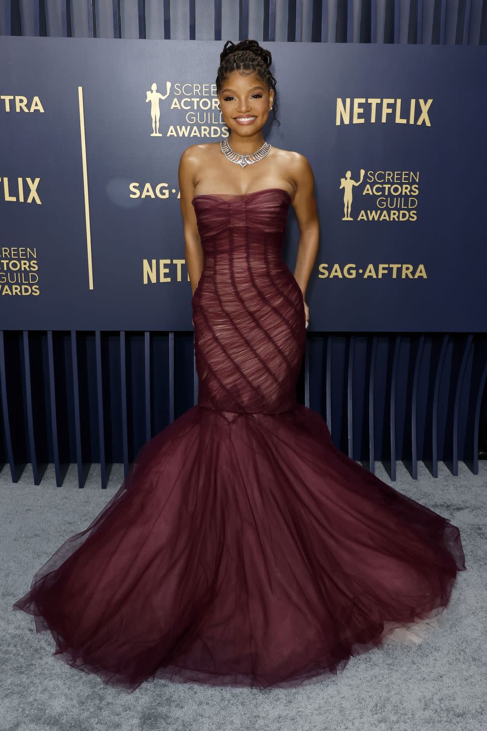 los angeles, california february 24 halle bailey attends the 30th annual screen actors guild awards at shrine auditorium and expo hall on february 24, 2024 in los angeles, california photo by frazer harrisongetty images