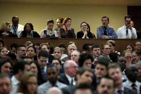 State Department employers gather to listen remarks by U.S. Secretary of State Rex Tillerson at the State Department in Washington, U.S., May 3, 2017. REUTERS/Yuri Gripas