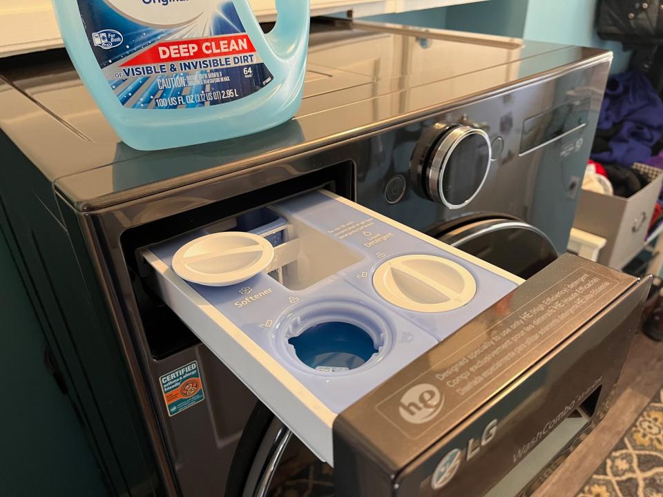 A photo of the LG WashCombo's detergent and fabric-softener reservoirs.